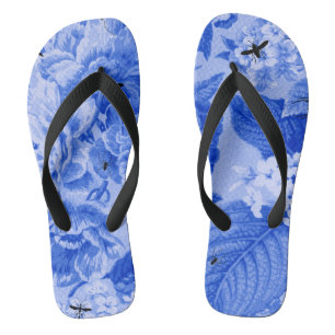 Periwinkle Blue Botanical & Bugs Floral Toile Teenslippers