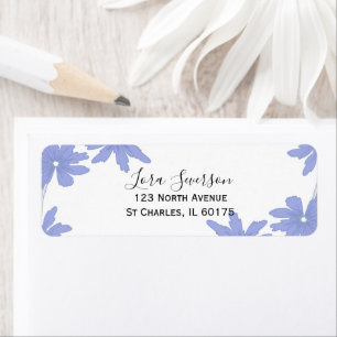 Periwinkle Blue Daisies on White Return Address Etiket
