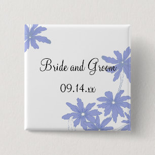 Periwinkle Blue Daisies op White Wedding Vierkante Button 5,1 Cm