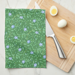 Periwinkle Blue Dark Green Country-achtige Floral Theedoek