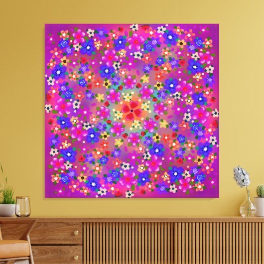 Periwinkle Blue en Violet Flowers en Hearts Boho Canvas Afdruk (Insitu (Woonkamer))