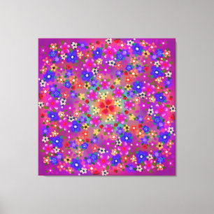 Periwinkle Blue en Violet Flowers en Hearts Boho Canvas Afdruk