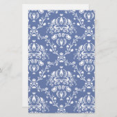 Periwinkle Blue en White Damask Briefpapier (Voorkant / Achterkant)
