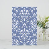 Periwinkle Blue en White Damask Briefpapier (Staand voorkant)