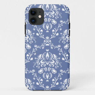 Periwinkle Blue en White Damask iPhone 11 Hoesje