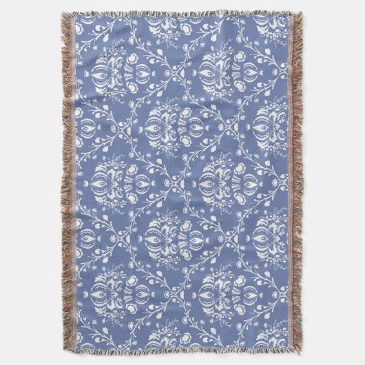 Periwinkle Blue en White Damask Deken (Voorkant Verticaal)