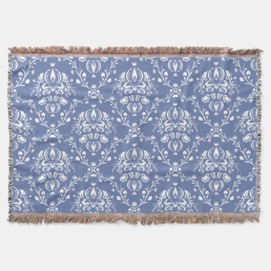 Periwinkle Blue en White Damask Deken (Voorkant)