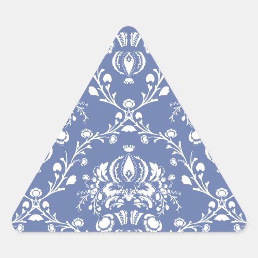 Periwinkle Blue en White Damask Driehoek Sticker (Voorkant)