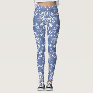Periwinkle Blue en White Damask Leggings