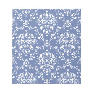 Periwinkle Blue en White Damask Notitieblok