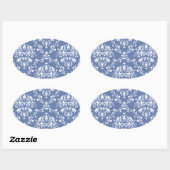 Periwinkle Blue en White Damask Ovale Sticker (Vel)