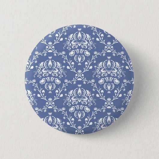 Periwinkle Blue en White Damask Ronde Button 5,7 Cm (Voorkant)