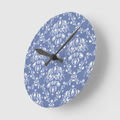 Periwinkle Blue en White Damask Ronde Klok (Hoek)