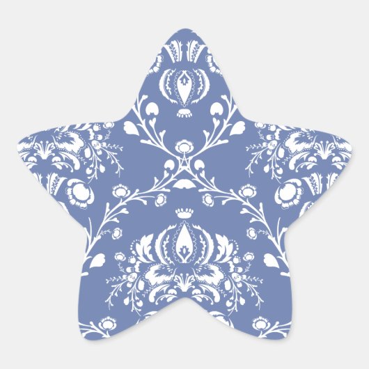 Periwinkle Blue en White Damask Ster Sticker (Voorkant)