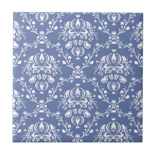 Periwinkle Blue en White Damask Tegeltje (Voorkant)