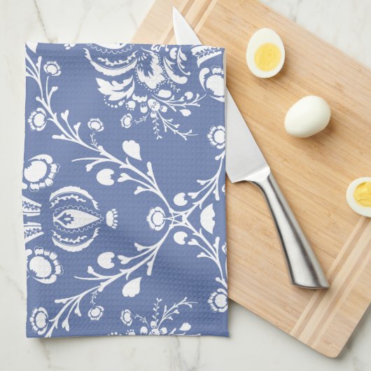 Periwinkle Blue en White Damask Theedoek (Quarter Fold)