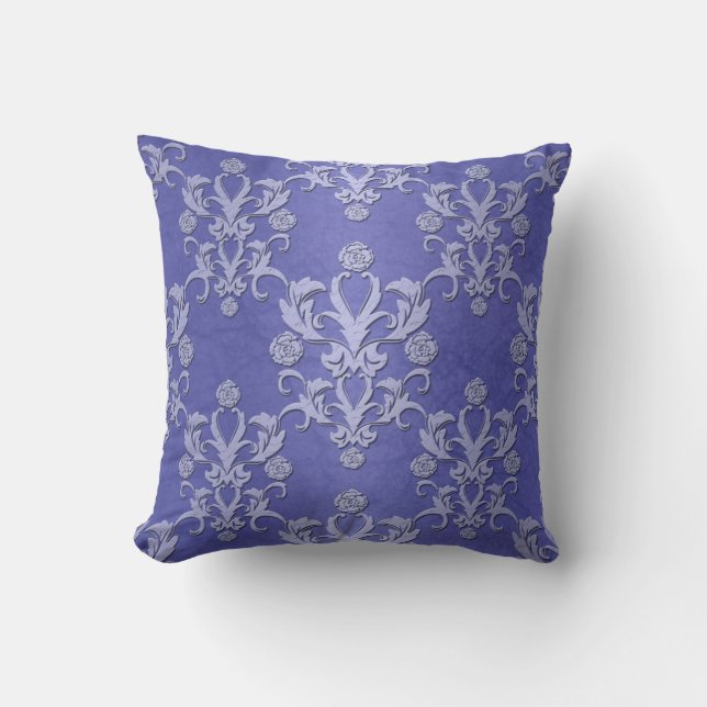 Periwinkle Blue Fancy Floral Damask Pattern Kussen (Voorkant)