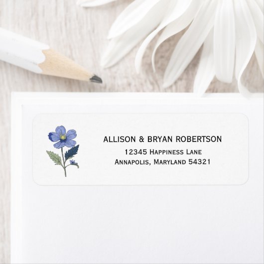 Periwinkle Blue Floral Wedding Invitation Adres Etiket (Insitu)