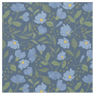 Periwinkle Blue Flowers op Navy Floral Pattern Stof