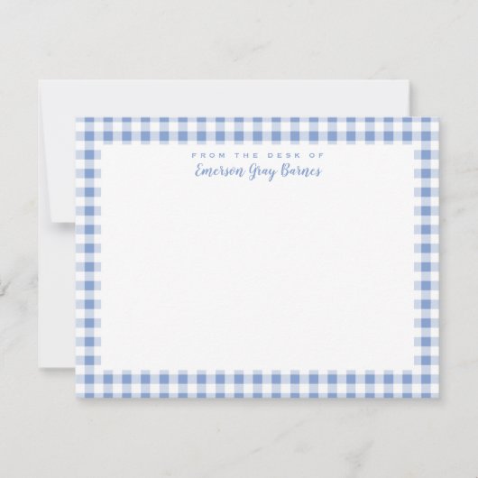 Periwinkle Blue Gingham Personal Stationery Kaart (Voorkant)