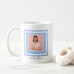 Periwinkle Blue Glitter Photo & QR Code Coffee Mok