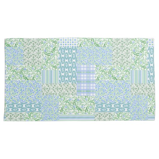 Periwinkle Blue Green Faux Patchwork Patroon Kussensloop (Voorkant-Rechts)