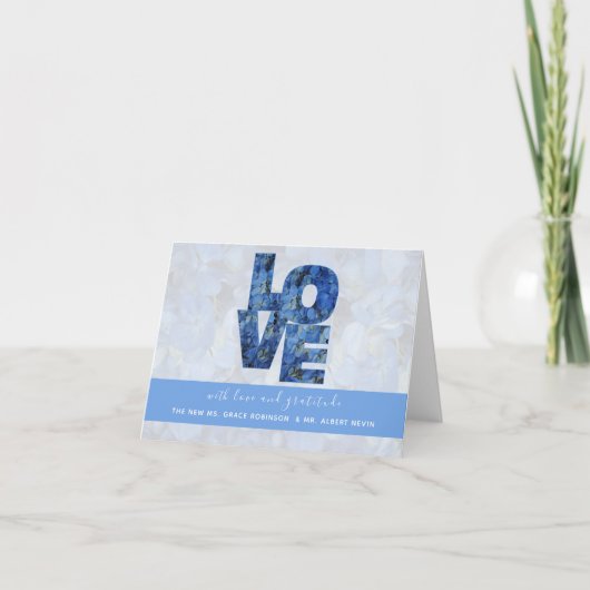 Periwinkle Blue Hydrangeas LOVE Hartelijk dank Bedankkaart (Voorkant)