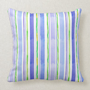Periwinkle Blue Lime Green Waterverf Stripe Kussen