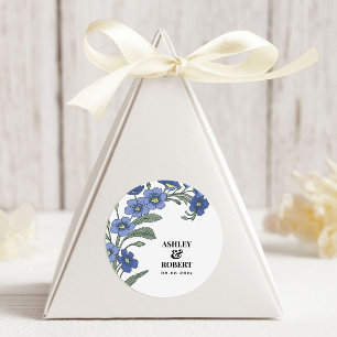 Periwinkle Blue Modern Floral Wedding Ronde Sticker
