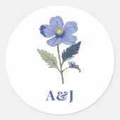 Periwinkle Blue Modern Floral Wedding Ronde Sticker (Voorkant)