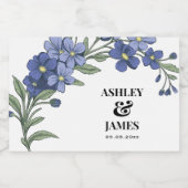 Periwinkle Blue Modern Floral Wedding Sparkling Wijnetiket (Enkel label)