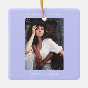 Periwinkle Blue Modern Merry and Married Photo Keramisch Ornament