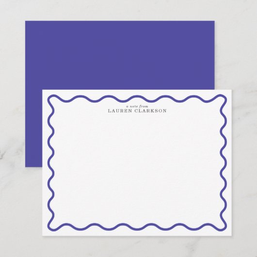Periwinkle Blue Modern Wavy Border Note card Kaart (Voorkant / Achterkant)