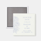 Periwinkle Blue Peony Line Art Wedding Save Date Magneet (Voorkant / Achterkant)