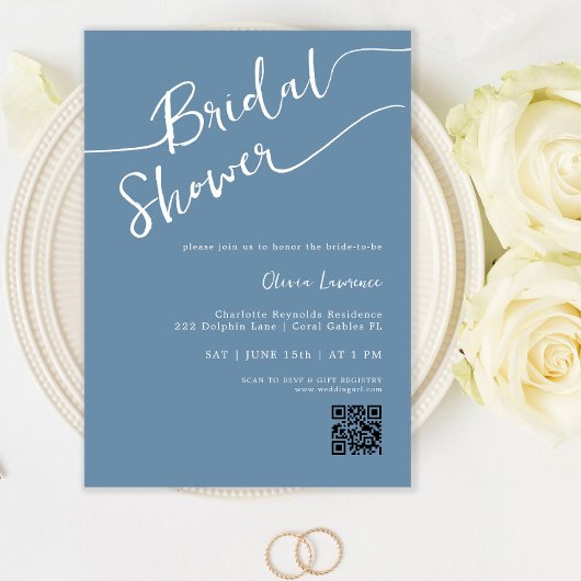 Périwinkle Blue Script Bridal Shower Invitation