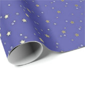 Periwinkle Blue Tiny Golden Stars Wrap Papier (Rol Hoek)