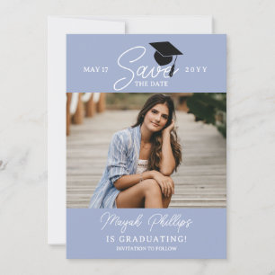 Periwinkle Blue Typografie Foto Afstuderen Save The Date