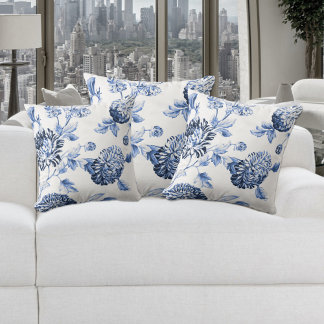 Periwinkle Blue & White Floral Toile No.2 Kussen