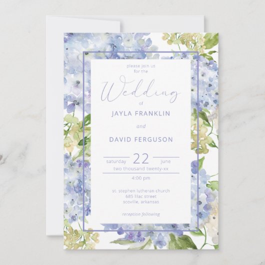 Périwinkle Blue White Hydrangea Fleurs Invitation (Devant)