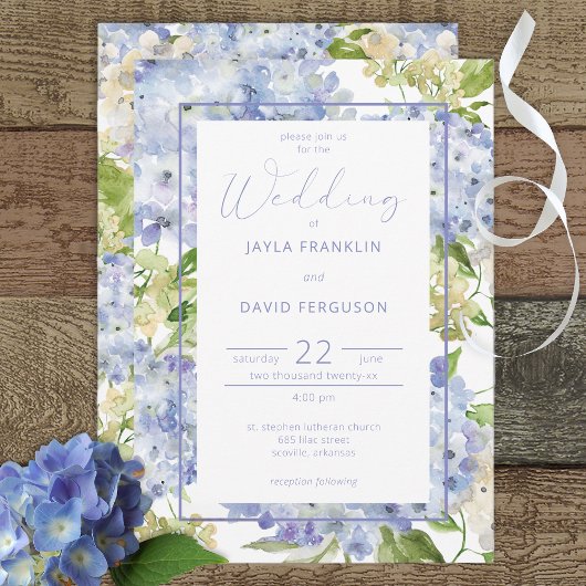 Periwinkle Blue White Hydrangea Flowers Invitation Kaart