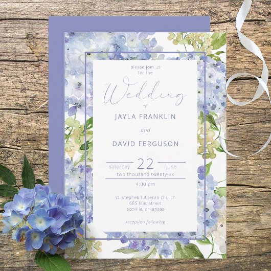 Periwinkle Blue White Hydrangea Flowers Invitation Kaart