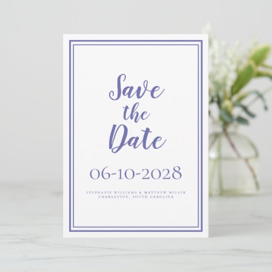 Periwinkle Blue White Modern Simple Chic Wedding Save The Date (Staand voorkant)