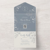 Periwinkle Boho Dusty Blue Wedding All In One Uitnodiging (Binnen)