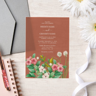 Periwinkle Burnt Oranje Terracotta Wedding Vellum Uitnodigingen