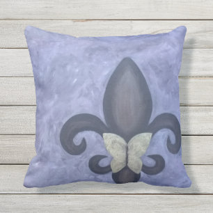 Periwinkle Butterfleur Fleur de Lis Butterfly Buitenkussen
