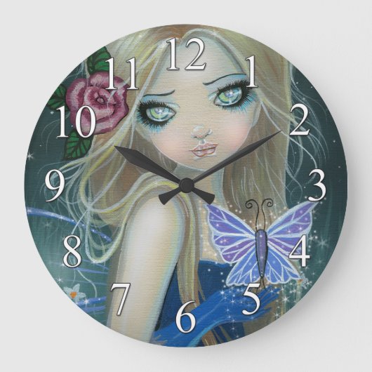 Periwinkle Butterfly Fairy Fantasy Art Wall klok (Voorkant)