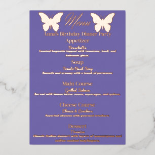 Periwinkle Butterfly-thema verjaardagsdiner Menu