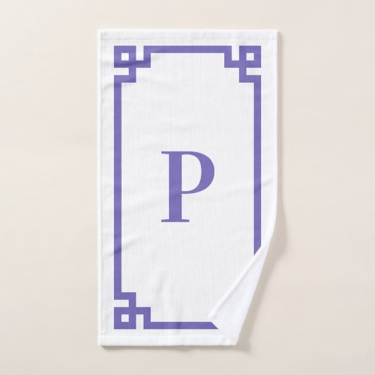 Periwinkle Decorative Greek Key Border Monogram Handdoek (Handdoek)