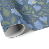 Periwinkle en Navy Blue Floral Pattern Cadeaupapier (Rol Hoek)