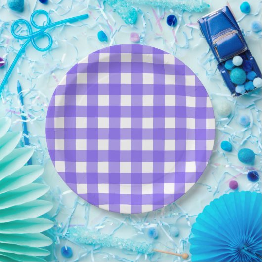Periwinkle en witte gingham papieren bordje (Feest)